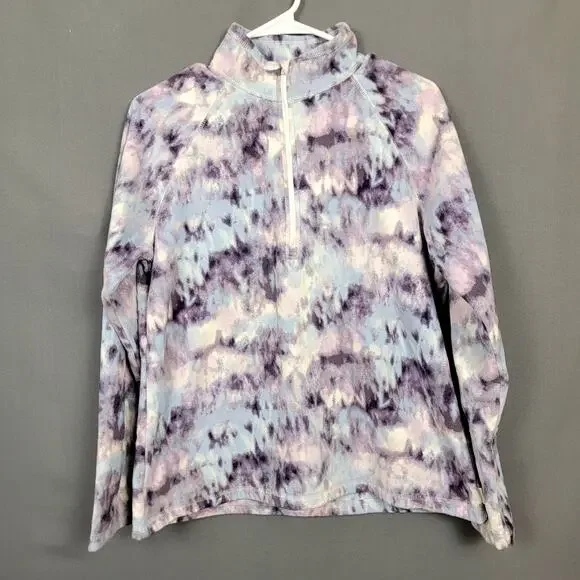 Eddie Bauer Purple Blue Cloud Wash 1/4 Zip Fleece Pullover Mock Neck L - Picture 1 of 8